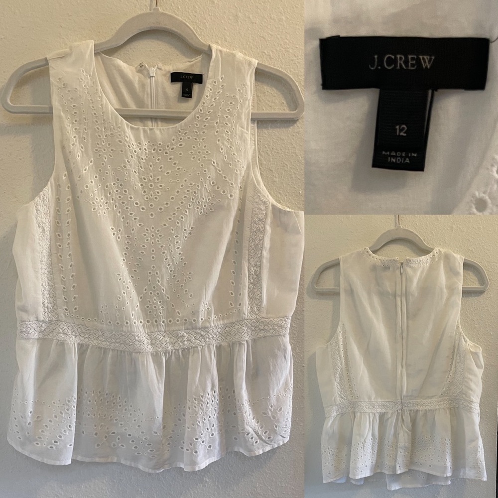 J crew white eyelet zip peplum